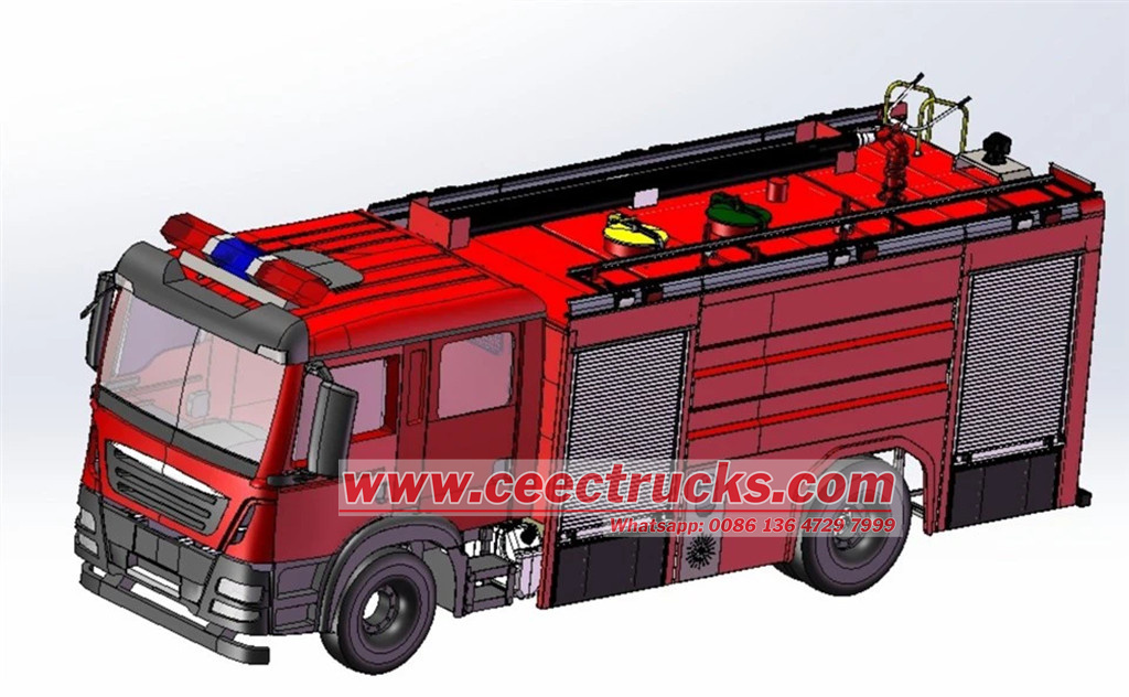 Sinotruk HOWO fire fighting truck 3D drawing Sinotruk HOWO fire fighting truck 3D drawing