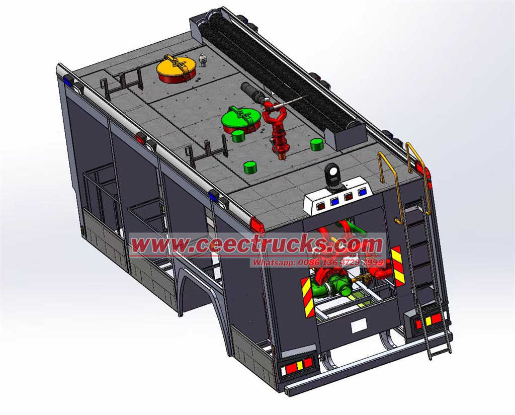Isuzu fire fighting truck 3D drawing tanker system Isuzu fire fighting truck 3D drawing tanker system