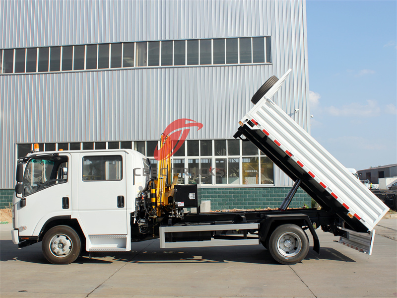 Isuzu NPR double cabin truck with knuckle crane