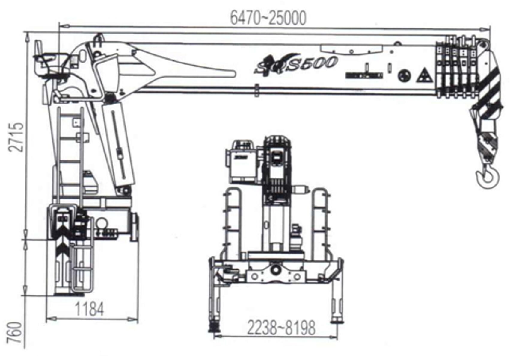 Isuzu boom crane technical drawing and dimension