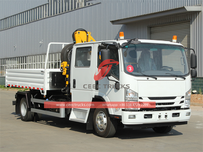 Isuzu ELF 190HP cargo truck mounted crane