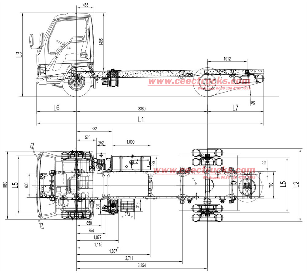 Isuzu electric cargo truck chassis technical drawing