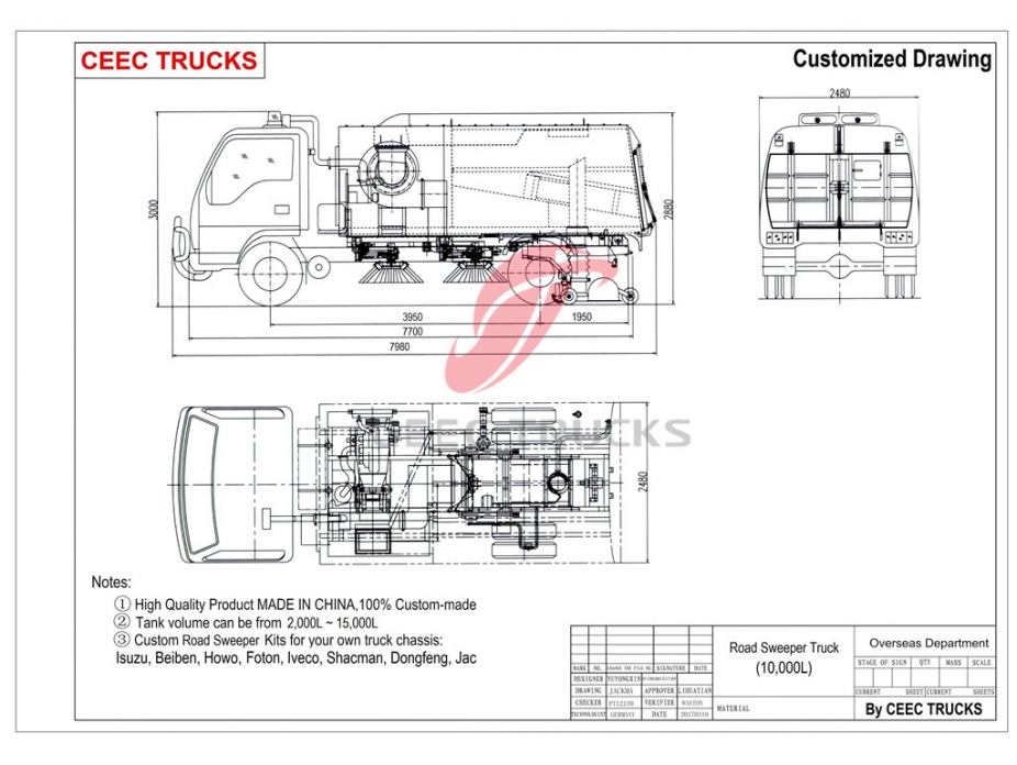 รถบรรทุกกวาดถนน Dongfeng 10,000L
