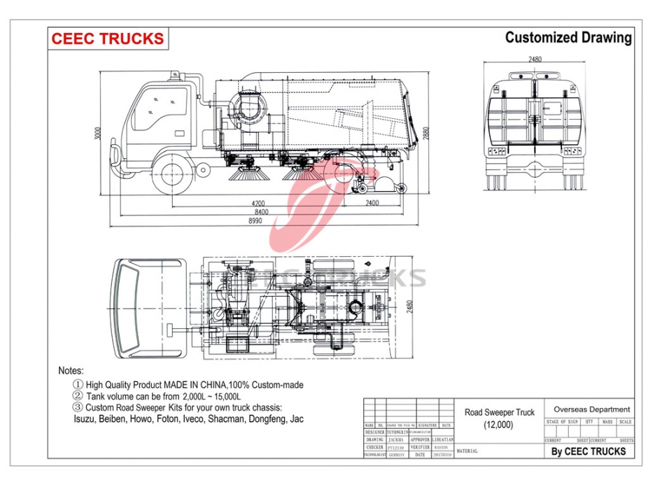 รถบรรทุกทำความสะอาดถนน Dongfeng 12CBM