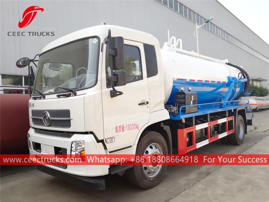 รถบรรทุกถังเก็บน้ำเสียแบบสูญญากาศ 10CBM DONGFENG