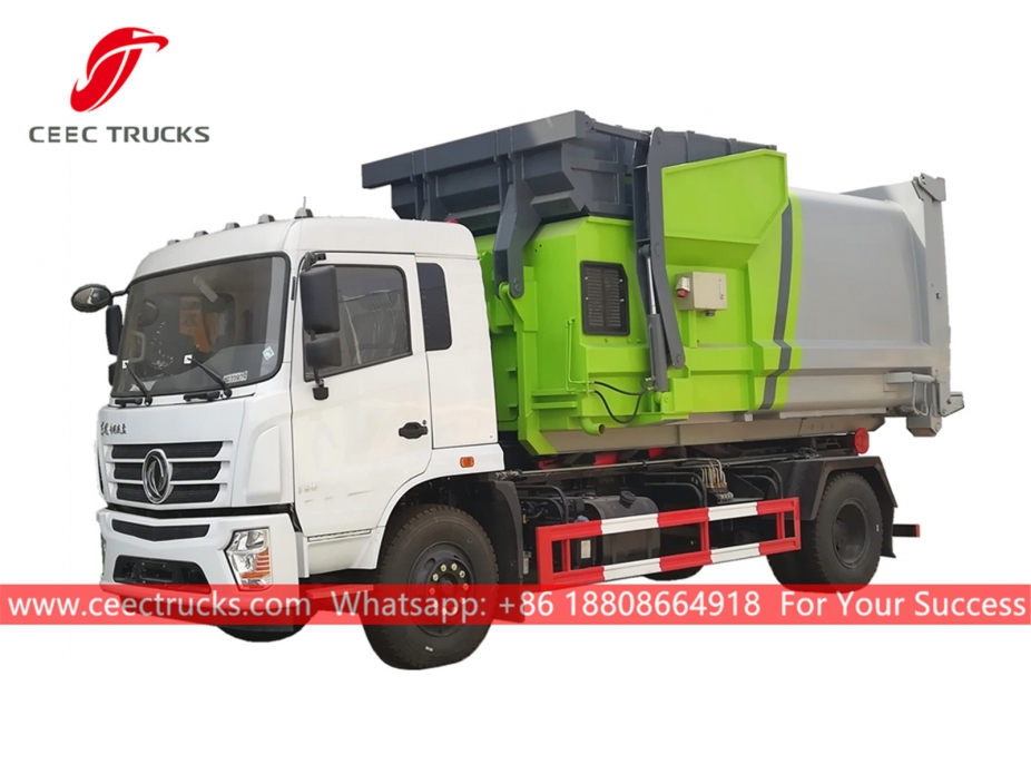 รถตักตะขอ Dongfeng พร้อมตู้คอนเทนเนอร์อัด