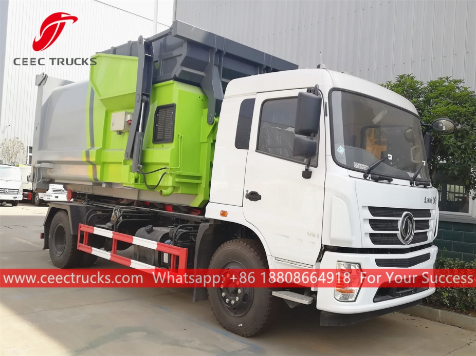 รถตักตะขอ Dongfeng พร้อมตู้คอนเทนเนอร์อัด
